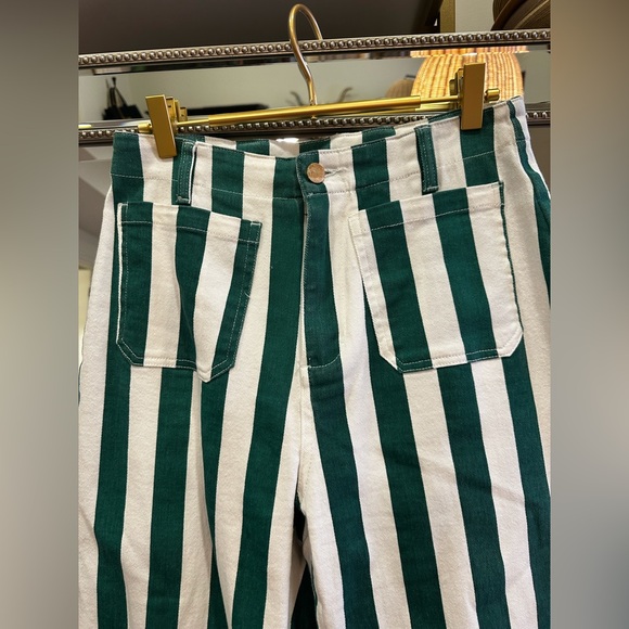 Striped Green and White Women's Pants - Picture 8 of 14
